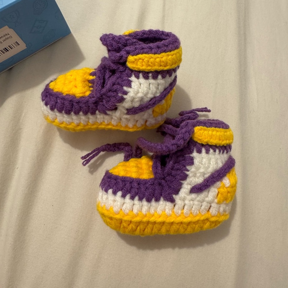 Purple and Yellow baby Crochet Booties